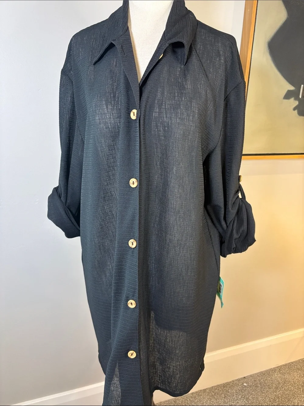 Liz Claiborne Black Button-Front Swim Coverup